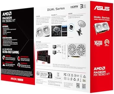 ASUS Dual Radeon RX 9060 XT 16GB GDDR6 White Edition Graphics Card  AMD   PCIe 5 0  HDMI 2 1b  DisplayPort 2 1a  2 5 Slot  Axial tech Fan  0dB Technology  and More 