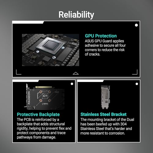 ASUS Dual Radeon RX 9060 XT 8GB GDDR6 Graphics Card PCIe 5 0 HDMI 2 1b DisplayPort 2 1a 2 5 Slot Design Axial tech Fan Design 0dB Technology and More