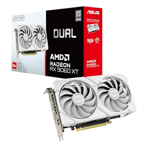 ASUS Dual Radeon RX 9060 XT 16GB GDDR6 White Edition (PCIe 5.0, 16 GB GDDR6, HDMI 2.1b, DisplayPort 2.1a, diseño de 2.5 ranuras, diseño de ventilador de tecnología axial, tecnología 0dB y más)