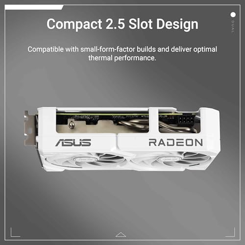 ASUS Dual Radeon RX 9060 XT 16GB GDDR6 White Edition (PCIe 5.0, 16 GB GDDR6, HDMI 2.1b, DisplayPort 2.1a, diseño de 2.5 ranuras, diseño de ventilador de tecnología axial, tecnología 0dB y más)