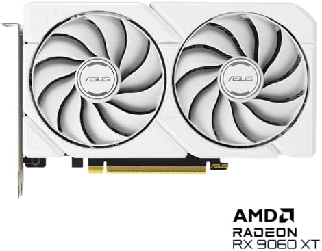 ASUS Dual Radeon  RX 9060 XT 16GB GDDR6 White Edition  PCIe 5 0  16gB GDDR6  HDMI 2 1b  DisplayPort 2 1a  2 5 Slot Design  Axial tech Fan Design  0dB Technology  and More 