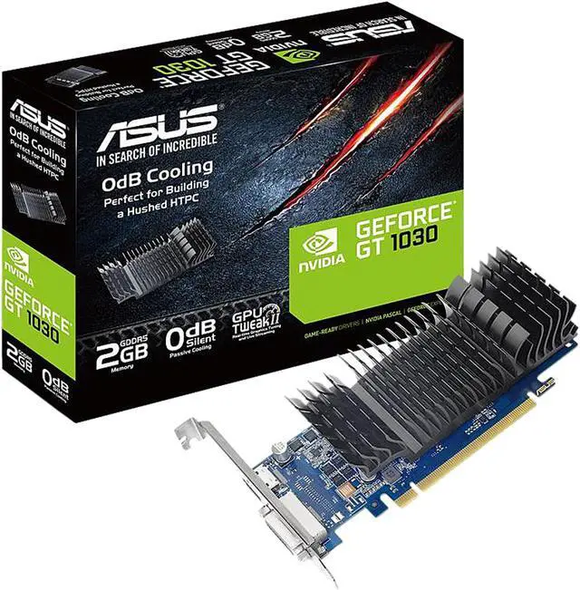 Tarjeta de vídeo ASUS GeForce GT 1030 DirectX 12 GT1030-SL-2G-BRK de 2 GB, 64 bits, GDDR5, PCI Express 3.0, compatible con HDCP