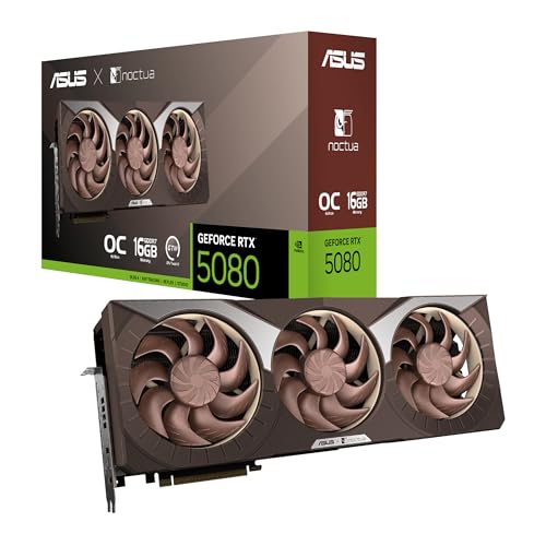 ASUS GeForce RTX  5080 16GB GDDR7 Noctua OC Edition  Three Noctua NF A12x25 G2 PWM 120mm Fans  16GB DDR7  Optimized Vapor Chamber  Phase Change GPU Thermal pad  0dB Technology  Dual BIOS and More