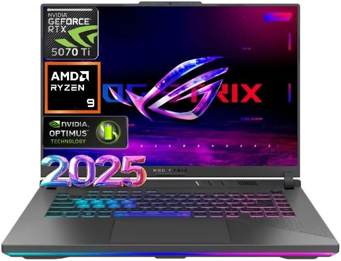 ASUS Latest 2026 ROG Strix G16 Gaming Laptop  16 FHD 165Hz Display  16 Core AMD Ryzen 9 8940HX  RTX 5070 Ti  16GB RAM  1TB SSD  Eclipse Grey