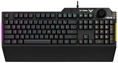 ASUS Membrane Gaming Keyboard for PC   TUF K1   Programmable  Onboard Memory   Dedicated Volume Knob  Aura Sync RGB & Side Lighting   Detachable Wrist Rest   Spill Resistant   Highly Durable   Black
