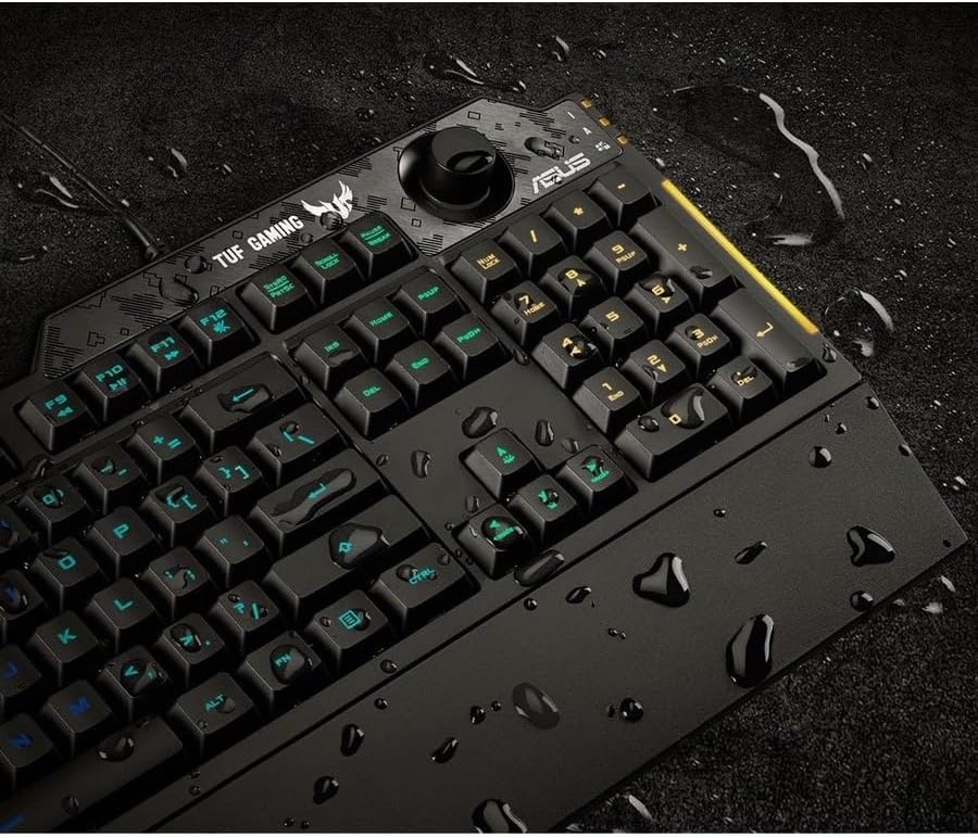 ASUS Membrane Gaming Keyboard for PC   TUF K1   Programmable  Onboard Memory   Dedicated Volume Knob  Aura Sync RGB & Side Lighting   Detachable Wrist Rest   Spill Resistant   Highly Durable   Black