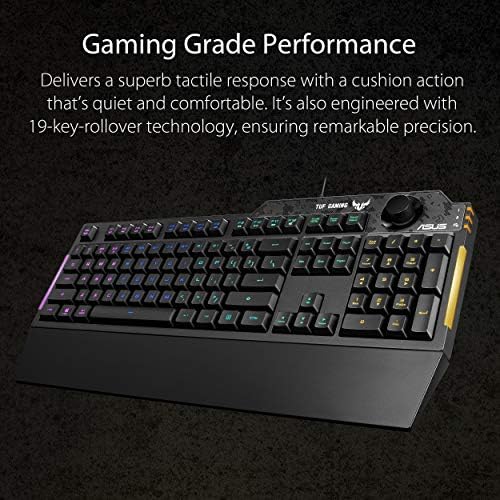 ASUS Membrane Gaming Keyboard for PC   TUF K1   Programmable  Onboard Memory   Dedicated Volume Knob  Aura Sync RGB & Side Lighting   Detachable Wrist Rest   Spill Resistant   Highly Durable   Black