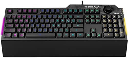 ASUS Membrane Gaming Keyboard for PC   TUF K1   Programmable  Onboard Memory   Dedicated Volume Knob  Aura Sync RGB & Side Lighting   Detachable Wrist Rest   Spill Resistant   Highly Durable   Black