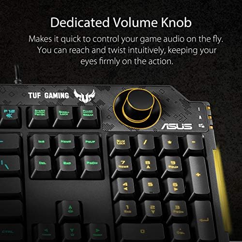 ASUS Membrane Gaming Keyboard for PC   TUF K1   Programmable  Onboard Memory   Dedicated Volume Knob  Aura Sync RGB & Side Lighting   Detachable Wrist Rest   Spill Resistant   Highly Durable   Black