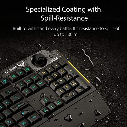 ASUS Membrane Gaming Keyboard for PC   TUF K1   Programmable  Onboard Memory   Dedicated Volume Knob  Aura Sync RGB & Side Lighting   Detachable Wrist Rest   Spill Resistant   Highly Durable   Black