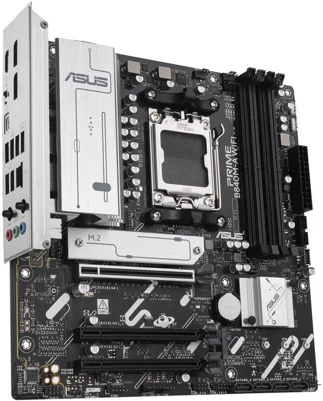 ASUS PRIME B840M A WIFI CSM AMD AM5 B840 mATX motherboard  Advanced AI Ready  DDR5  PCIe 4 0 Ready  three M 2 slots  Wi Fi 6E  2 5Gb LAN  DisplayPort  HDMI  USB 5Gbps Type C  BIOS FlashBack  Aura