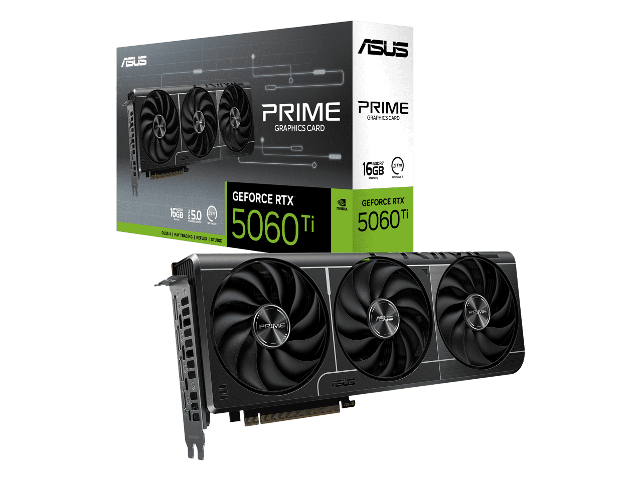 ASUS PRIME GeForce RTX 5060 Ti 16GB   Graphics card   GeForce RTX 5060 Ti   16 GB GDDR7   PCI Express 5 0   3 x DisplayPort  HDMI