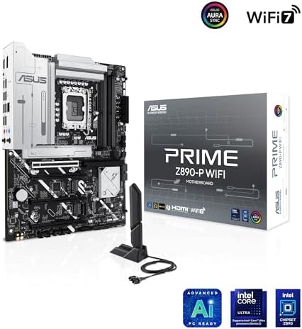 ASUS PRIME Z890 P WIFI Z890 LGA 1851 ATX motherboard  Intel  Core  Ultra Series 2 Ready  Advanced AI PC ready  14 1 1 2 power stage  DDR5  PCIe  5 0  Thunderbolt  4 USB Type C   4x M 2  Wi Fi 7  2 5Gb