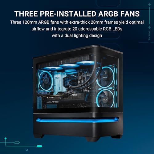 ASUS Prime AP202 ARGB Black mATX pc case with Fully Tempered Curved Glass  Supports Graphics Cards up to 420mm Long  360mm Long radiators  Easy Detach Rail  Patented Slot Vent  3 Built in ARGB Fans