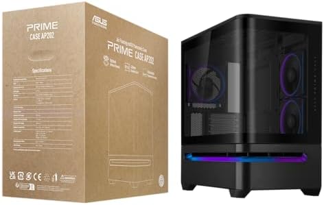 ASUS Prime AP202 ARGB Black mATX pc case with Fully Tempered Curved Glass  Supports Graphics Cards up to 420mm Long  360mm Long radiators  Easy Detach Rail  Patented Slot Vent  3 Built in ARGB Fans