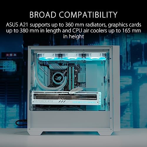 ASUS Prime AP202 ARGB Black mATX pc case with Fully Tempered Curved Glass  Supports Graphics Cards up to 420mm Long  360mm Long radiators  Easy Detach Rail  Patented Slot Vent  3 Built in ARGB Fans