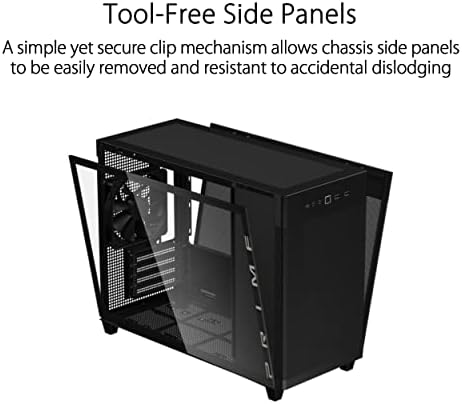 ASUS Prime AP202 ARGB Black mATX pc case with Fully Tempered Curved Glass  Supports Graphics Cards up to 420mm Long  360mm Long radiators  Easy Detach Rail  Patented Slot Vent  3 Built in ARGB Fans