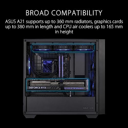 ASUS Prime AP202 ARGB Black mATX pc case with Fully Tempered Curved Glass  Supports Graphics Cards up to 420mm Long  360mm Long radiators  Easy Detach Rail  Patented Slot Vent  3 Built in ARGB Fans