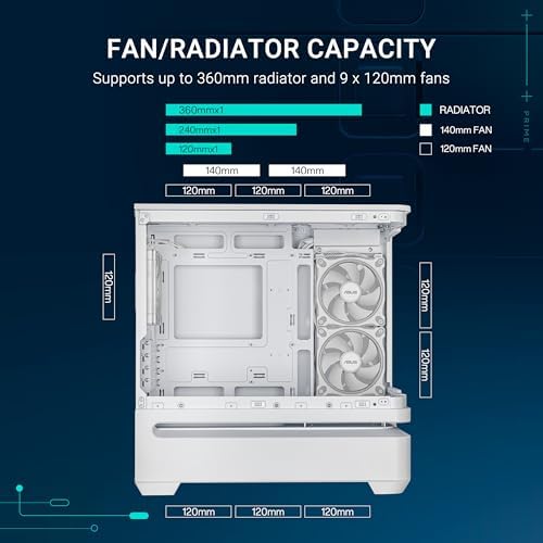 ASUS Prime AP202 ARGB Black mATX pc case with Fully Tempered Curved Glass  Supports Graphics Cards up to 420mm Long  360mm Long radiators  Easy Detach Rail  Patented Slot Vent  3 Built in ARGB Fans
