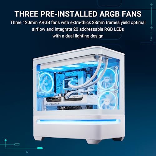 ASUS Prime AP202 ARGB Black mATX pc case with Fully Tempered Curved Glass  Supports Graphics Cards up to 420mm Long  360mm Long radiators  Easy Detach Rail  Patented Slot Vent  3 Built in ARGB Fans