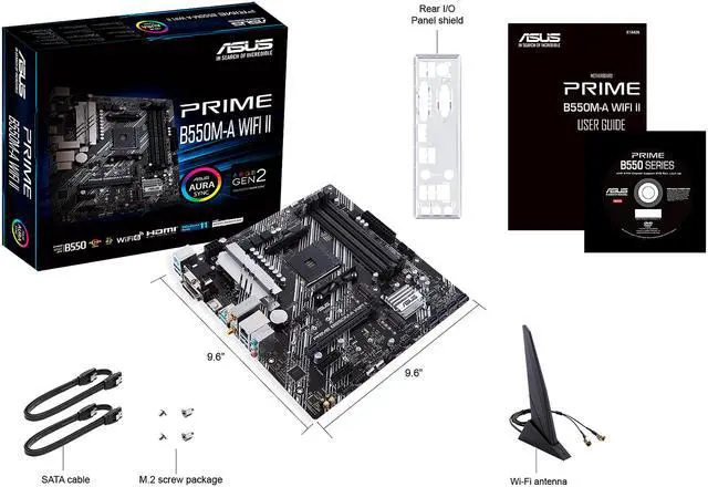 ASUS Prime B550M A WiFi II AMD AM4  3rd Gen Ryzen  Micro ATX Motherboard  PCIe 4 0  WiFi 6  ECC Memory  1Gb LAN  HDMI 2 1/D Sub  4K 60HZ  Addressable Gen 2 RGB Header and Aura Sync
