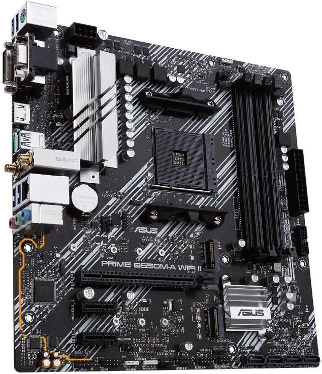 ASUS Prime B550M A WiFi II AMD AM4  3rd Gen Ryzen  Micro ATX Motherboard  PCIe 4 0  WiFi 6  ECC Memory  1Gb LAN  HDMI 2 1/D Sub  4K 60HZ  Addressable Gen 2 RGB Header and Aura Sync 