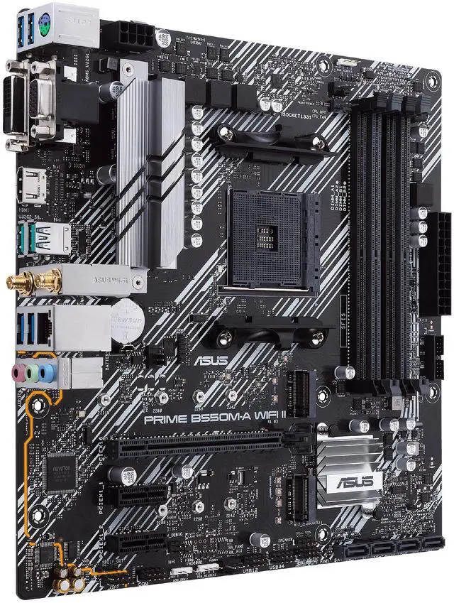 ASUS Prime B550M A WiFi II AMD AM4  3rd Gen Ryzen  Micro ATX Motherboard  PCIe 4 0  WiFi 6  ECC Memory  1Gb LAN  HDMI 2 1/D Sub  4K 60HZ  Addressable Gen 2 RGB Header and Aura Sync 