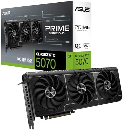 ASUS Prime GeForce RTX 5070 OC 12G GDDR7 Gaming Graphics Card   PCIe 5 0  2587MHz Boost Clock  1 x HDMI 2 1b  3 x DP 2 1b  2 5 Slot  Axial tech Fans  Dual BIOS  SFF Ready