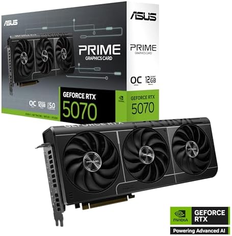 ASUS Prime GeForce RTX 5070 OC 12G GDDR7 Gaming Graphics Card   PCIe 5 0  2587MHz Boost Clock  1 x HDMI 2 1b  3 x DP 2 1b  2 5 Slot  Axial tech Fans  Dual BIOS  SFF Ready