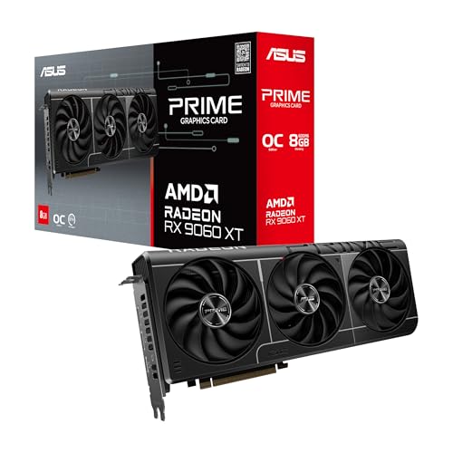 ASUS Prime Radeon  RX 9060 XT 8GB GDDR6 OC Edition Graphics Card  PCIe 5 0  HDMI/DP 2 1  2 5 Slot Design  axial tech Fans  Dual Ball Fan Bearings  Dual BIOS  GPU Guard 