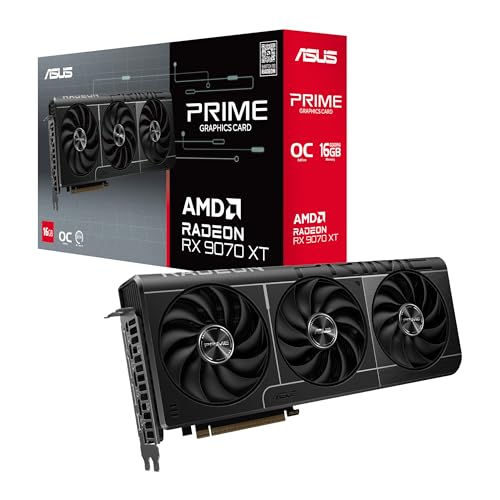 ASUS Prime Radeon  RX 9070 XT OC Edition Graphics Card  PCIe 5 0  HDMI/DP 2 1  2 5 Slot Design  axial tech Fans  Dual Ball Fan Bearings  Dual BIOS  GPU Guard 
