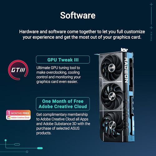 ASUS Prime Radeon  RX 9070 XT White OC Edition Graphics Card  PCIe 5 0  HDMI/DP 2 1  2 5 Slot Design  axial tech Fans  Dual Ball Fan Bearings  Dual BIOS  ASUS GPU Guard 