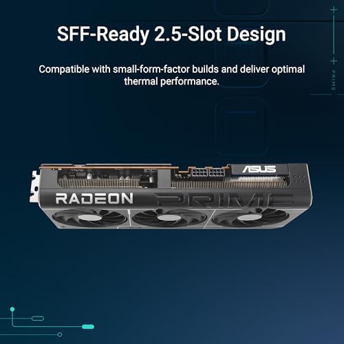 ASUS Prime Radeon  RX 9070 OC Edition Graphics Card  PCIe 5 0  HDMI/DP 2 1  2 5 Slot Design  axial tech Fans  Dual Ball Fan Bearings  Dual BIOS  GPU Guard 