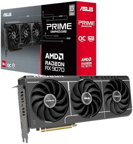 ASUS Prime Radeon  RX 9070 XT OC Edition Graphics Card  AMD  PCIe 5 0  HDMI/DP 2 1  2 5 Slot Design  Axial tech Fans  Ball Bearings  Dual BIOS  GPU Guard 