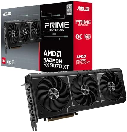 ASUS Prime Radeon  RX 9070 XT OC Edition Graphics Card  AMD  PCIe 5 0  HDMI/DP 2 1  2 5 Slot Design  Axial tech Fans  Ball Bearings  Dual BIOS  GPU Guard