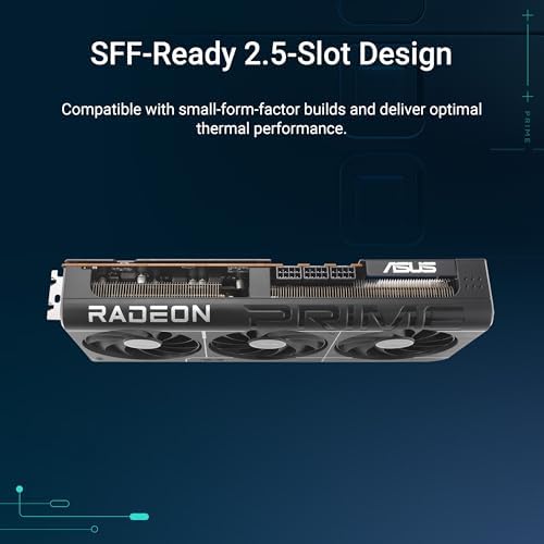 ASUS Prime Radeon  RX 9070 XT OC Edition Graphics Card  AMD  PCIe 5 0  HDMI/DP 2 1  2 5 Slot Design  Axial tech Fans  Ball Bearings  Dual BIOS  GPU Guard