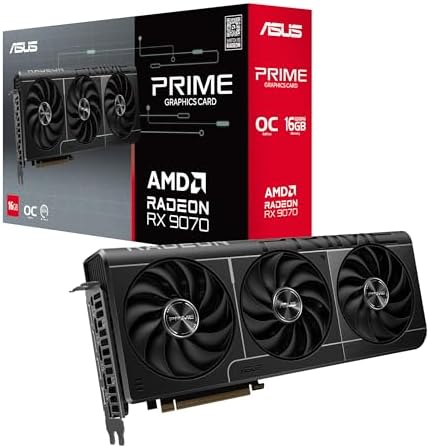 ASUS Prime Radeon  RX 9070 XT OC Edition Graphics Card  AMD  PCIe 5 0  HDMI/DP 2 1  2 5 Slot Design  Axial tech Fans  Ball Bearings  Dual BIOS  GPU Guard