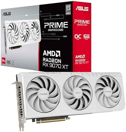 ASUS Prime Radeon  RX 9070 XT OC Edition Graphics Card  AMD  PCIe 5 0  HDMI/DP 2 1  2 5 Slot Design  Axial tech Fans  Ball Bearings  Dual BIOS  GPU Guard