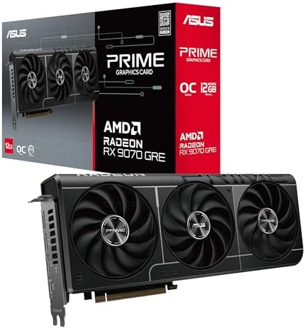 ASUS Prime Radeon  RX 9070 GRE EVO OC Edition Graphics Card  PCIe 5 0  HDMI/DP 2 1  2 5 Slot Design  axial tech Fans  Dual Ball Fan Bearings  Dual BIOS  GPU Guard