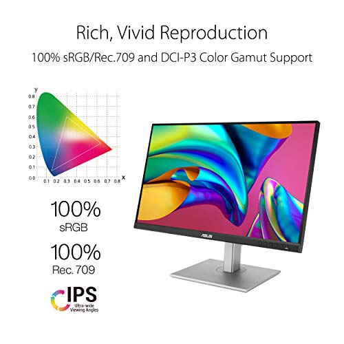 ASUS ProArt Display 27 Monitor PA278CV   WQHD  2560 x 1440   IPS  100  sRGB  100  Rec  709   E < 2  Calman Verified  USB Hub  USB C  DisplayPort Daisy chaining  HDMI  Eye Care  Height Adjustable