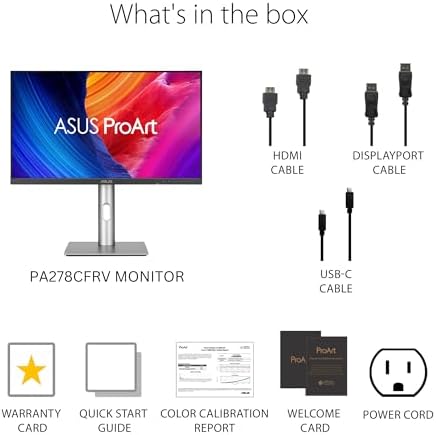 ASUS ProArt Display 27  4K HDR Professional Monitor  PA279CRV    IPS  UHD  3840 x 2160   99  DCI P3/Adobe RGB   E < 2  Calman Verified  USB C PD 96W  DisplayPort  Daisy Chain  Ergonomic  3yr Warranty
