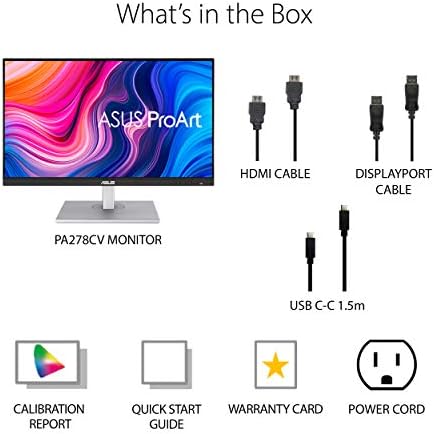 ASUS ProArt Display 27  4K HDR Professional Monitor  PA279CRV    IPS  UHD  3840 x 2160   99  DCI P3/Adobe RGB   E < 2  Calman Verified  USB C PD 96W  DisplayPort  Daisy Chain  Ergonomic  3yr Warranty