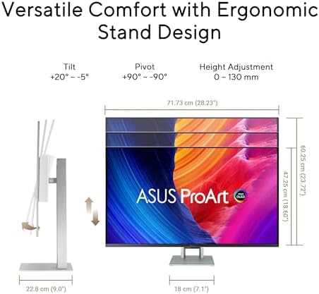 ASUS ProArt Display 32  4K HDR QD OLED Professional Monitor  PA32UCDM    UHD  Ultra Slim  240Hz  0 1ms  Auto Calibration  Dolby Vision  99  DCI P3   E<1  Thunderbolt 4  Calman Ready  3 yr Warranty