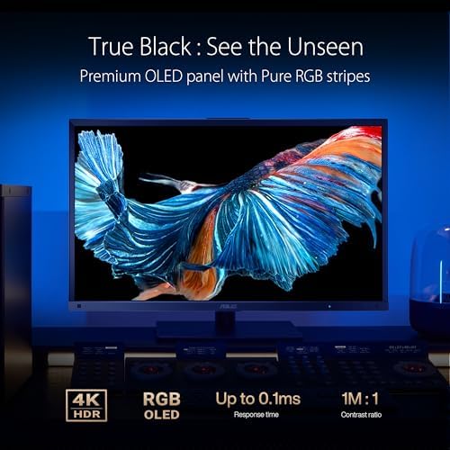 ASUS ProArt Display 27 4K HDR RGB OLED Professional Monitor  PA27DCE K    UHD  3840 x 2160   99  DCI P3  HLG   E < 1  USB C PD 80W  Hardware Calibration  Calman Ready  X rite i1 Display Pro Calibrator
