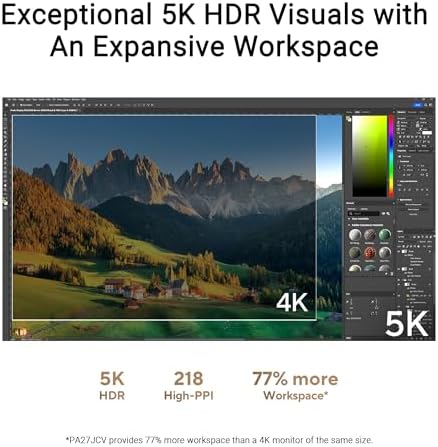 ASUS ProArt Display 27  5K HDR Professional Monitor  PA27JCV    5K  5120 x 2880   IPS  99  DCI P3  100  sRGB   E < 2  USB C PD 96W  Calman Verified  Color Accurate  LuxPixel  3 yr Warranty