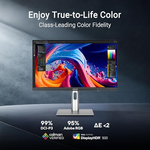 ASUS ProArt Display 27  5K HDR Professional Monitor  PA27JCV    5K  5120 x 2880   IPS  99  DCI P3  100  sRGB   E < 2  USB C PD 96W  Calman Verified  Color Accurate  LuxPixel  3 yr Warranty