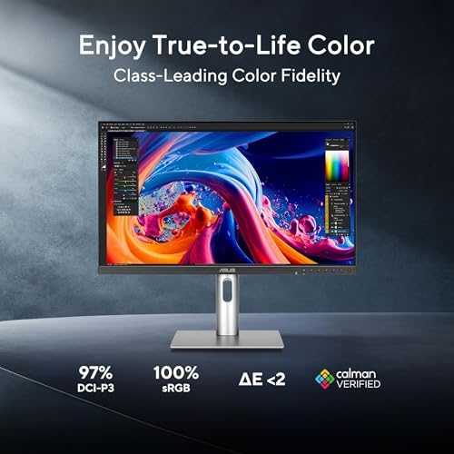 ASUS ProArt Display PA278CGRV Monitor   27  IPS  144Hz  QHD  2560 x 1440   97  DCI P3   E < 2  Calman Verified  USB C PD 96W  Light Sync  Ergonomic Stand  VESA DisplayHDR 400  3yr Warranty