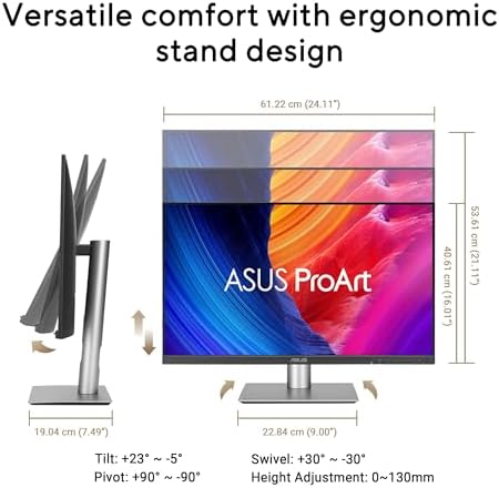 ASUS ProArt Display PA278CGRV Monitor   27  IPS  144Hz  QHD  2560 x 1440   97  DCI P3   E < 2  Calman Verified  USB C PD 96W  Light Sync  Ergonomic Stand  VESA DisplayHDR 400  3yr Warranty