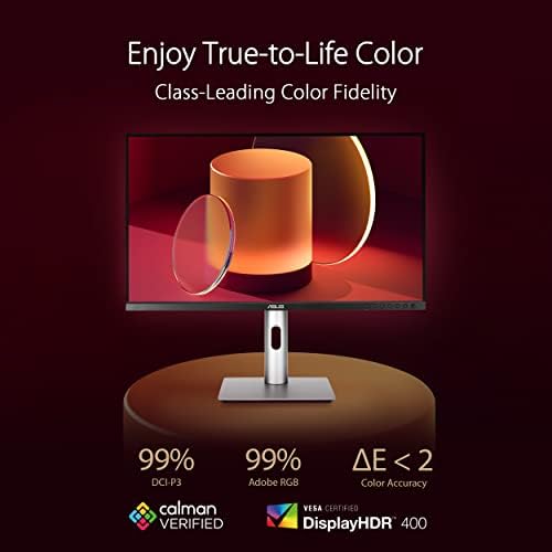 ASUS ProArt Display 27” 4K HDR Monitor Profesional (PA279CRV) - IPS, UHD (3840 x 2160), 99% DCI-P3/Adobe RGB, ΔE < 2, Calman Verified, USB-C PD 96W, DisplayPort, Daisy-Chain, Ergonómico, Garantía de 3