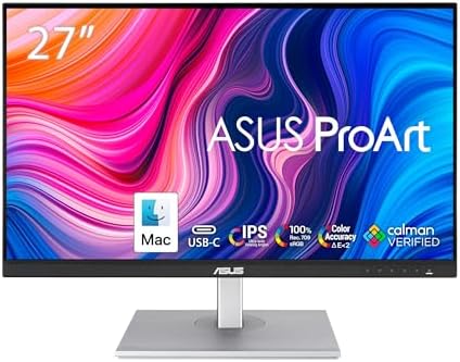 ASUS ProArt Display 27” 4K HDR Monitor Profesional (PA279CRV) - IPS, UHD (3840 x 2160), 99% DCI-P3/Adobe RGB, ΔE < 2, Calman Verified, USB-C PD 96W, DisplayPort, Daisy-Chain, Ergonómico, Garantía de 3